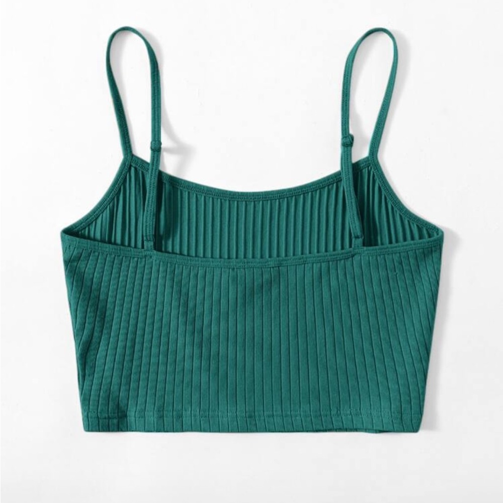 Green Ribbed Crop Top - Picture 2 of 4